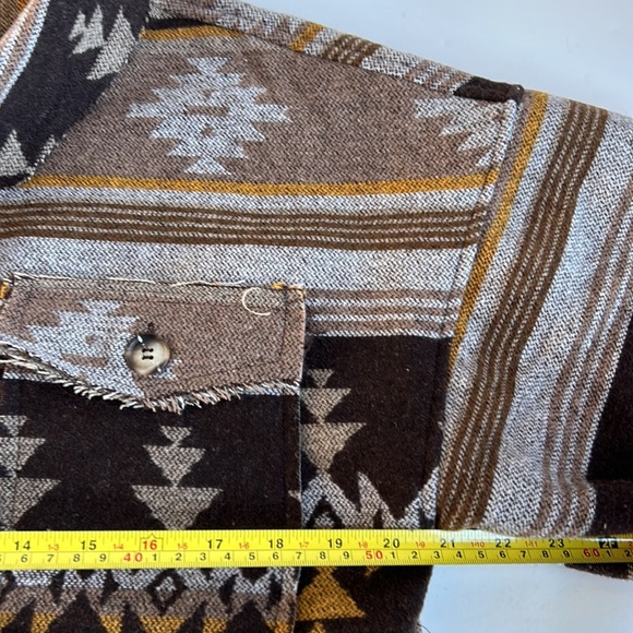 new in raw hem aztec brown tan mustard long sleeve button jacket shacket shirt - Picture 14 of 16